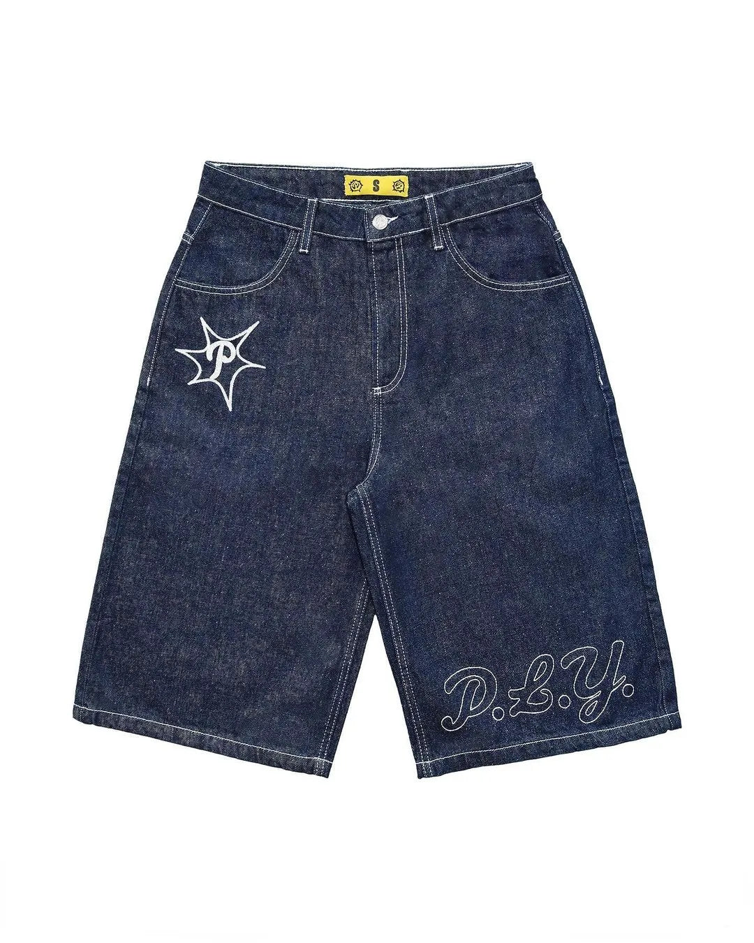 Y2k Hip Hop Vintage Loose Jorts Harajuku Streetwear Summer Punk Rock Letter Embroidery Fashion Denim Shorts Men Clothing 1