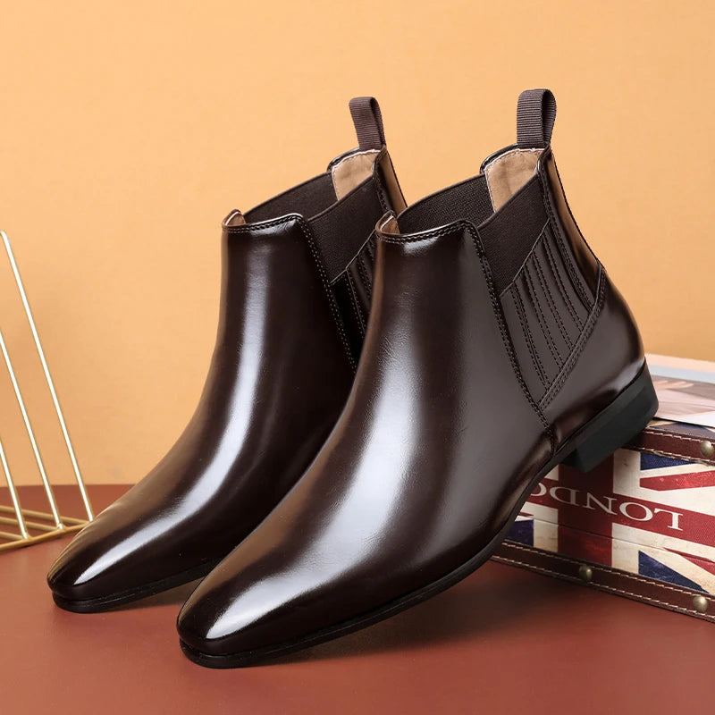 Men's Classic Retro Chelsea Boots Men Fashion British Style Short Ankle Boot Mens Casual High-Top Leather Shoes Flats