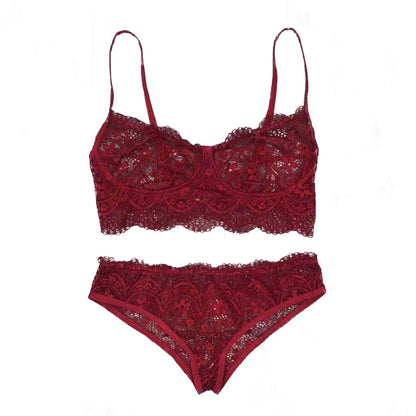 Lingerie Women's Underwear Set Sexy Mesh Eyelash Lace Erotic Lingerie Suit Female Hollow Push Up Bra Brief Sets Exotic Apparel