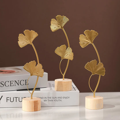 Ginkgo Leaf Decoration Wooden Ornaments Miniature Figurines Office Desktop Crafts Home Decor Christmas Gifts Home Accessories