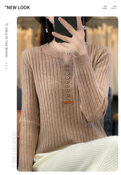 Women's Sweater Autumn/Winter New Solid Color Knitwear V-Neck Pullover Ladies Clothes Fashion Blouse Korean Style Loose Tops