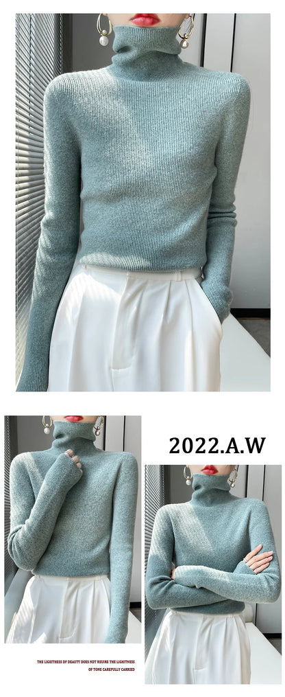 2022 Autumn Winter Cashmere  Sweater Women's Pullover Turtleneck  Casual Fashion Pure Color Cashmere sweater women