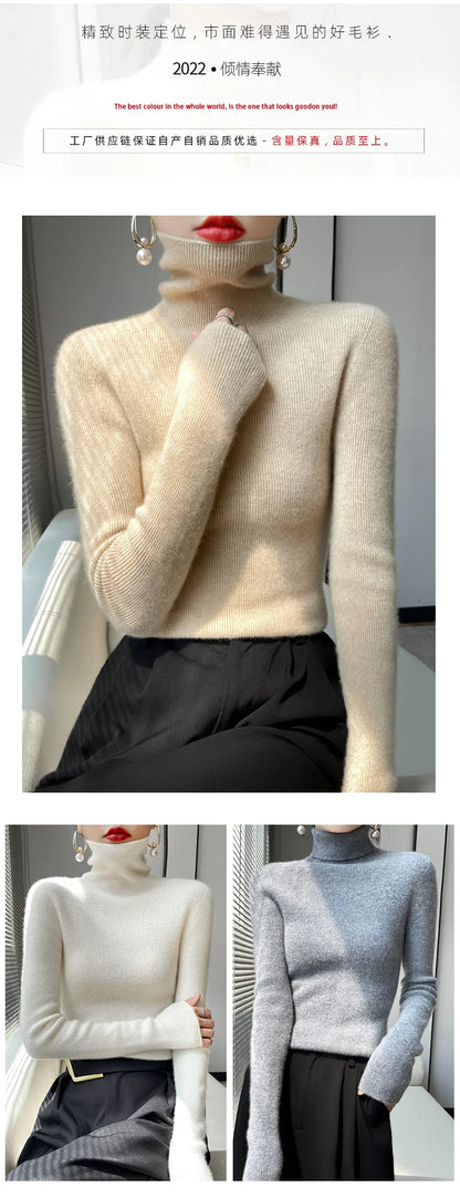 2022 Autumn Winter Cashmere  Sweater Women's Pullover Turtleneck  Casual Fashion Pure Color Cashmere sweater women