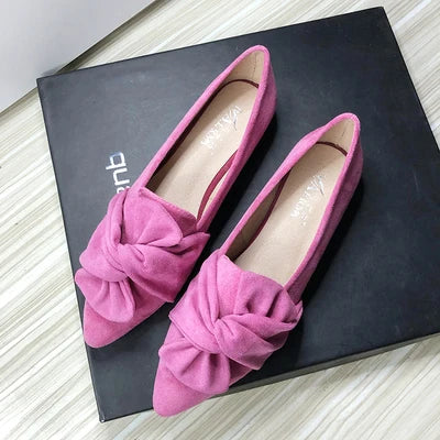 Flat Shoes for Women Suede Velvet Spring Summer Casual Shoes Women Flats Bow Flower Pointed Scoop Shoes Slip on Size 33 34 43