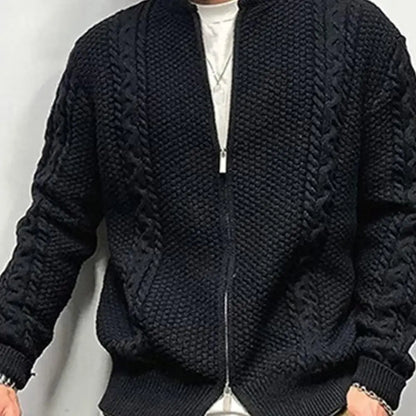 Sweater Men's Thick Knit Zip-up Cardigan for Fall Winter Warm Solid Color Sweater Coat with Long Sleeves Round Neck for Wear