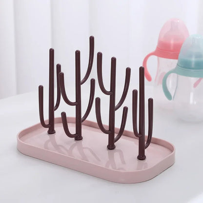 Baby feeding bottle drain rack, nipple feeding cup holder, storage drying rack, bottle cleaning and drying machine Pink