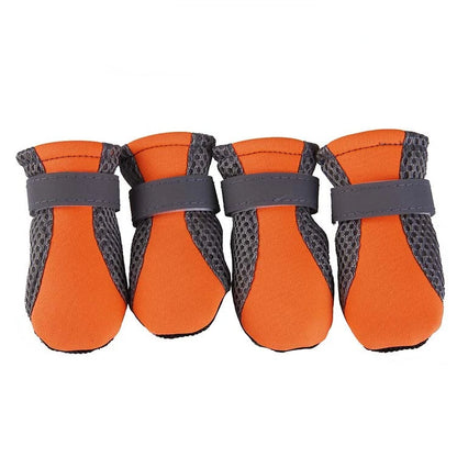 Breathable Pet Dog Shoes Waterproof Outdoor Walking Net Soft Summer Pet Shoes Night Safe Reflective Boots For Small Medium Dogs 1 Strap-Orange