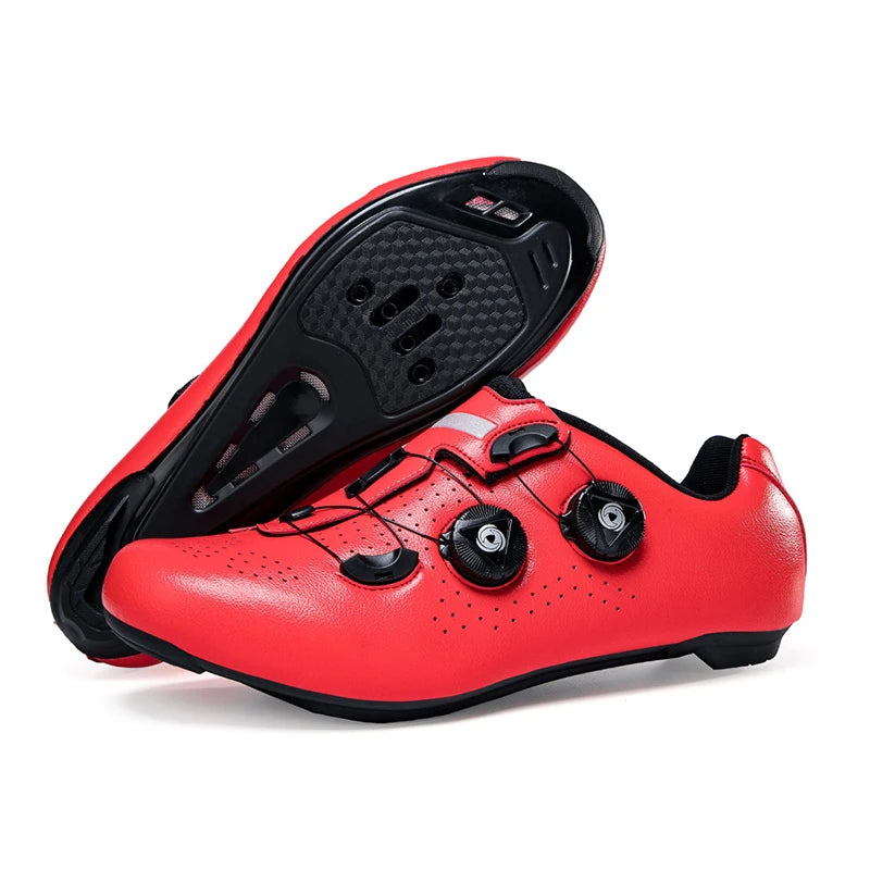 Lock-Free Cycling Shoes Flat Pedal Shoes Men Road Bike Cleat Sneaker MTB Bicycle Biking Shoes Red-Road