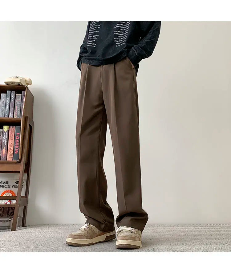 Brown/Black Suit Pants Men Fashion Society Mens Dress Pants Korean Loose Straight Casual Pants Mens Office Formal Trousers S-3XL