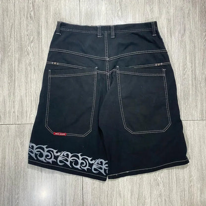 JNCO baggy Denim Shorts Harajuku Y2K jeans Hip Hop vintage pattern Summer New Men Women Gothic Men Basketball Shorts Streetwear 16