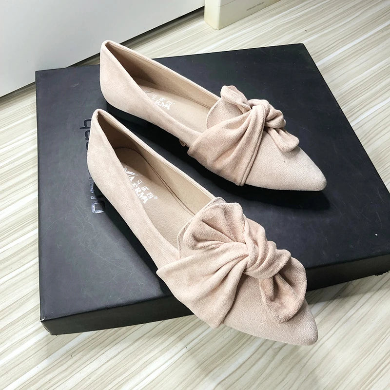 Flat Shoes for Women Suede Velvet Spring Summer Casual Shoes Women Flats Bow Flower Pointed Scoop Shoes Slip on Size 33 34 43