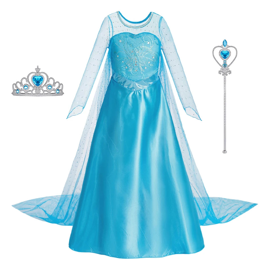 Girls Princess Dresses Children Elsa Birthday Fancy Gown Kids Snow Queen Dance Blue Clothes Christmas Kids Cosplay Dresses