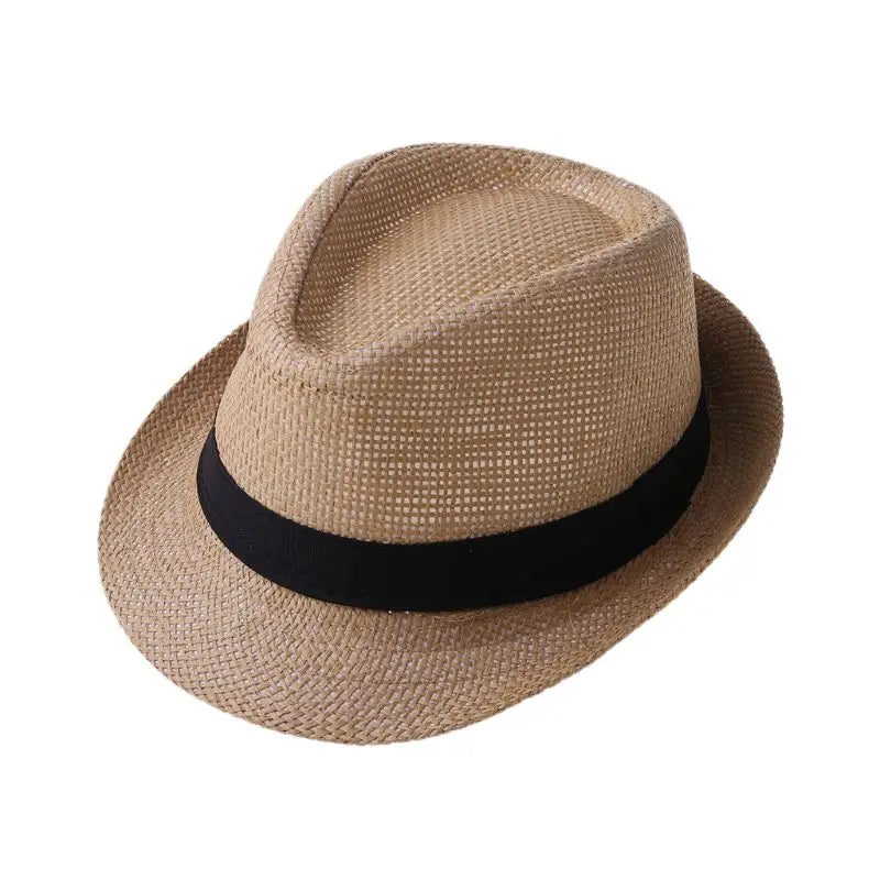 Children Kids Summer Beach Straw Hat Jazz Panama Breathable Hat Large Brim Outdoor Breathable Hats Girls Boy Sunhat Camel F