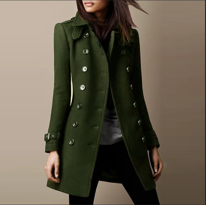 Women Autumn Winter Fashion Casual Coat Long Sleeve Trench Double Breasted Button Coat Warm Outwear