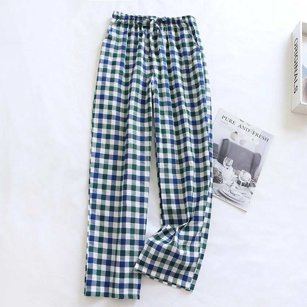 Men’s Casual Cotton Flannel Plaid Pajama Sleeping Pants Lounge Bottoms Loose Trousers Comfortable Soft Skin-friendly Nightwear Green CHINA