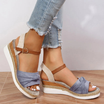 Women Fashion Platform Sandals 2024 Summer Peep Toe Wedges Gladiator Sandals Woman Non Slip Thick Soled Beach Shoes Plus Size 42 Grey