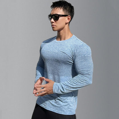 Gym Fitness Quick Dry Shirt Men Running Sport Long Sleeves T-shirt Trackwear Tee Tops Autumn Male Bodybuilding Training Clothing