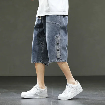 Big Size Denim Shorts Men Summer Streetwear Fashion Male Jean Shorts Y2k Baggy Plus Size 3/4 Long Black Wide Leg Korean Style Blue