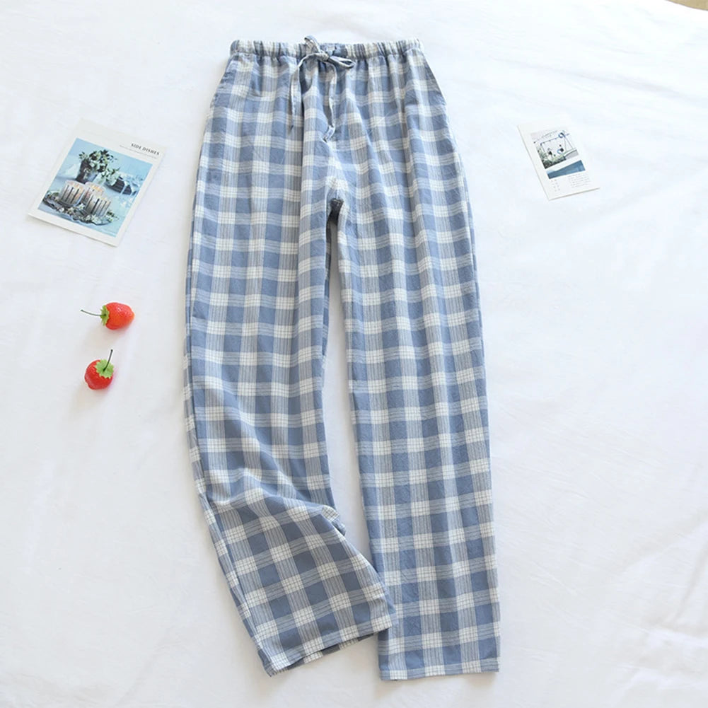 Men’s Casual Cotton Flannel Plaid Pajama Sleeping Pants Lounge Bottoms Loose Trousers Comfortable Soft Skin-friendly Nightwear Blue CHINA