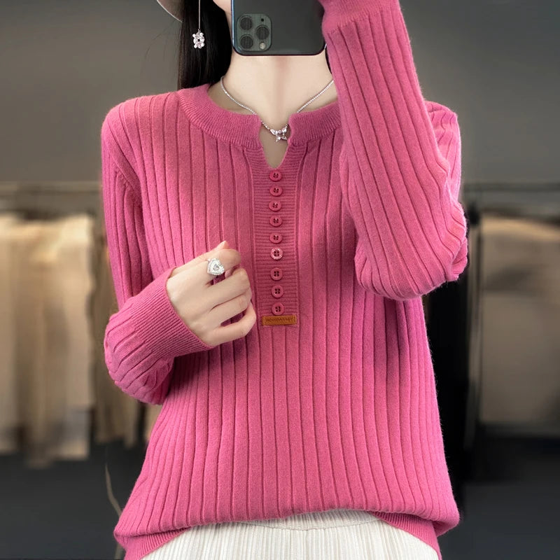 Women's Sweater Autumn/Winter New Solid Color Knitwear V-Neck Pullover Ladies Clothes Fashion Blouse Korean Style Loose Tops