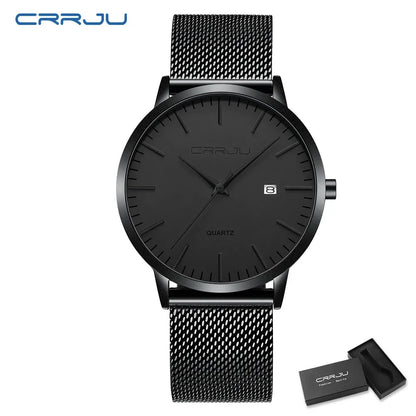 CRRJU Watch for Men, Stainless Steel 40mm with Mesh Strap Mens Watches,Classic Ultra Slim 7mm Men's Wrist Watches Automatic