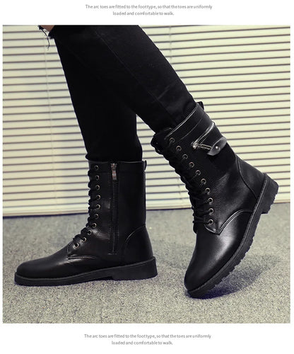 Men Boots Increasd Ankle Boots Metal Side Zipper Men's Boots British Male Motorcycle Boots Quality Mid-Carf Cotton Winter Shoes