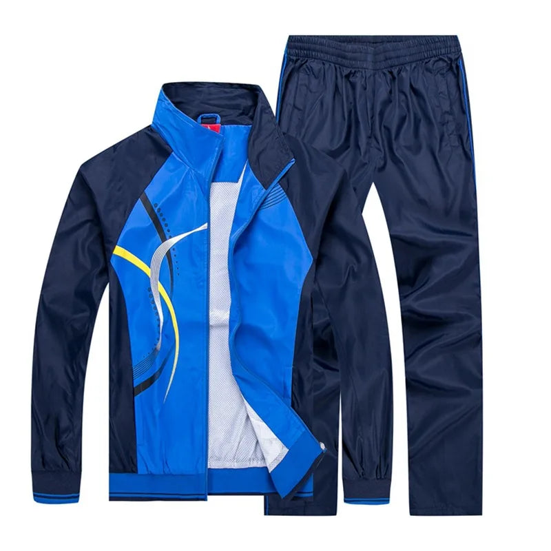 Men Sportswear New Spring Autumn Tracksuit 2 Piece Sets Sports Suit Jacket+Pant Sweatsuit Male Fashion Print Clothing Size L-5XL Blue