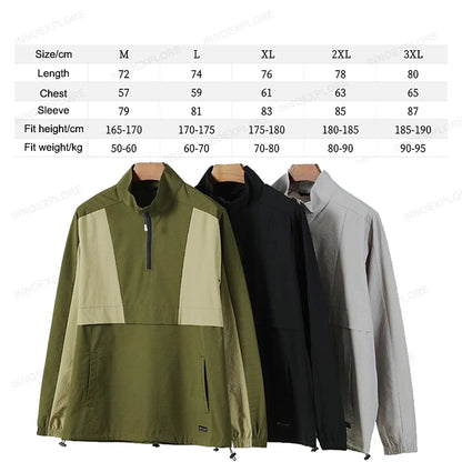 Men Coat Pull On Long Sleeve Shirt Half Zipper Windbreaker Windproof Sports Casual Top For Men Water Repellent Men Sportswear