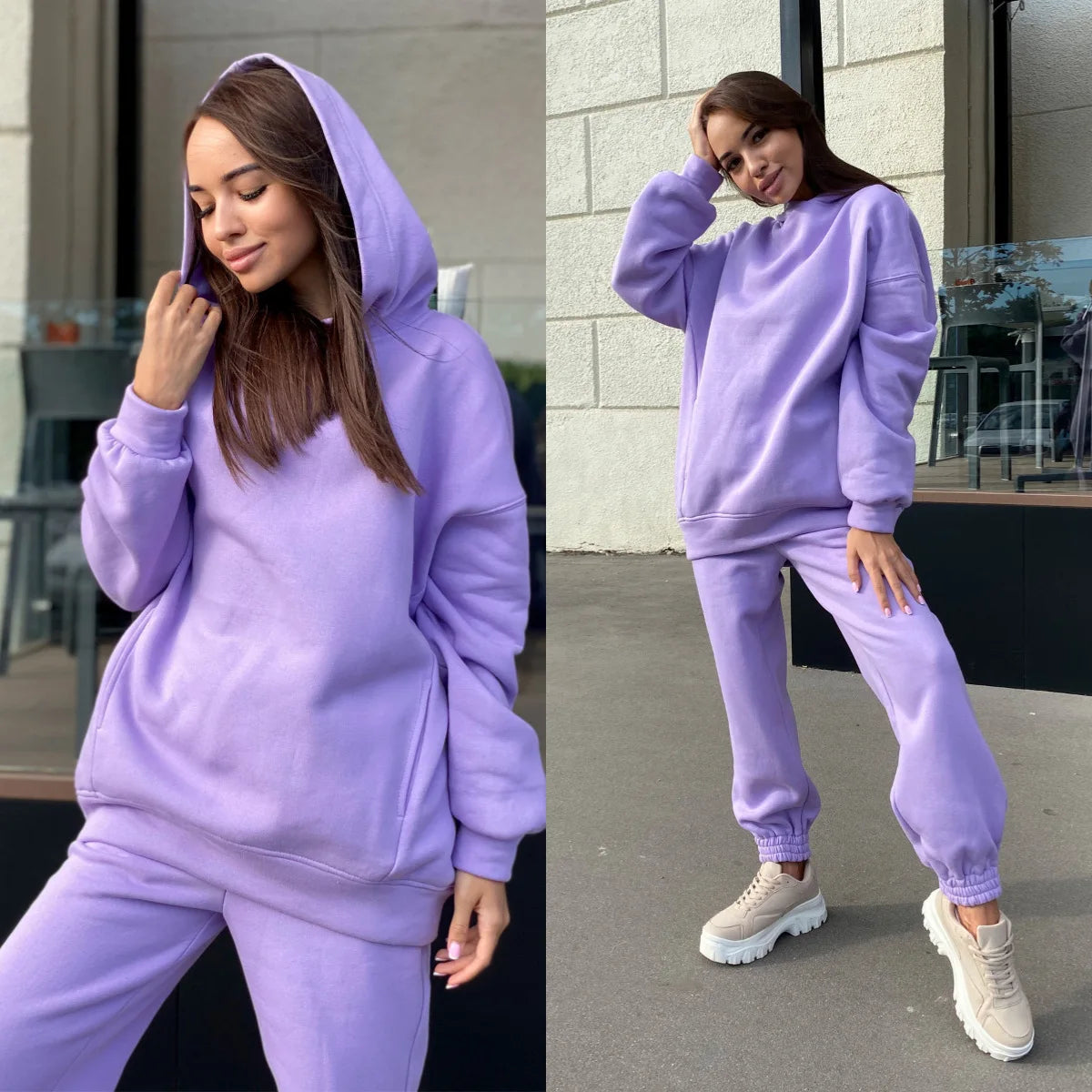 Monochrome Hooded Hoodie Set, Casual Two-Piece Set, European and American, New Fashion, Hot Selling, 2021 Autumn and Winter