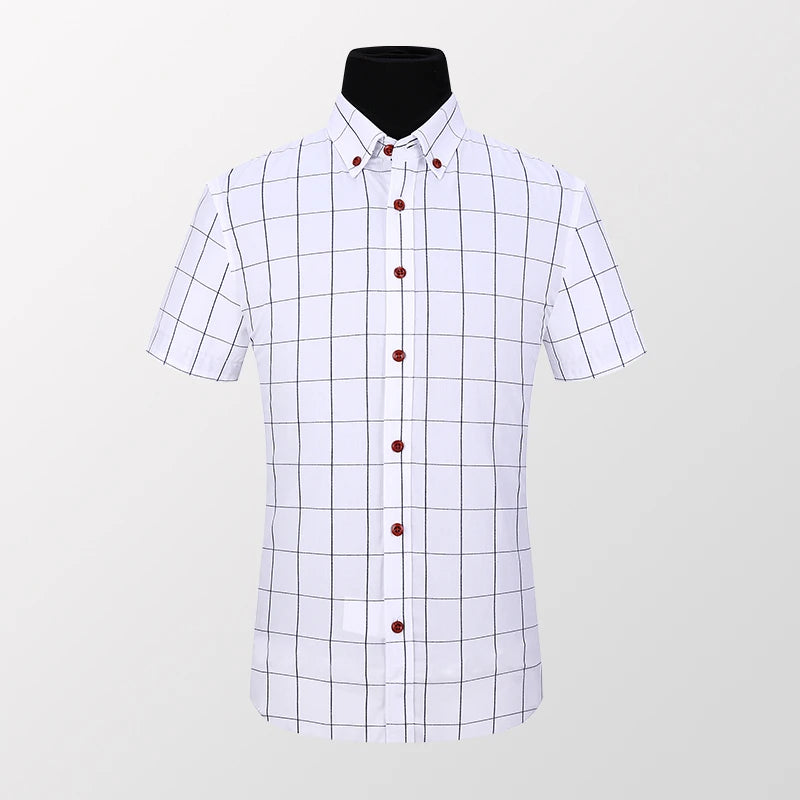 TFETTERS Summer Men Shirts Short Sleeve Plaid Shirt Slim Casual Button Up Dress Shirts Men Big Size M-5XL Anti-wrinkle Soft