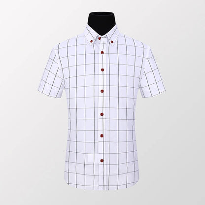 TFETTERS Summer Men Shirts Short Sleeve Plaid Shirt Slim Casual Button Up Dress Shirts Men Big Size M-5XL Anti-wrinkle Soft