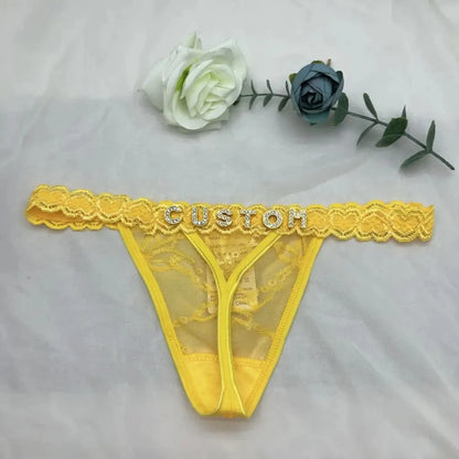 Custom Name Thong Panties with Crystal Letters Customized Thongs Personalized Underwear Sexy G-String Tanga Bikini Jewelry Gift