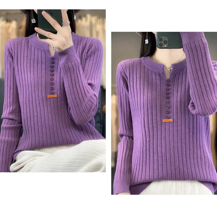 Women's Sweater Autumn/Winter New Solid Color Knitwear V-Neck Pullover Ladies Clothes Fashion Blouse Korean Style Loose Tops