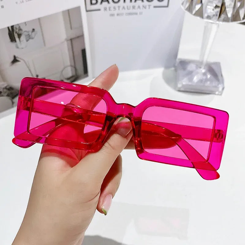 Women's Vintage Rectangle Sunglasses New Trend Summer Outdoor Travel Shades Eyewear Unisex UV400 Sun Glasses Oculos De Sol rose As picture shown