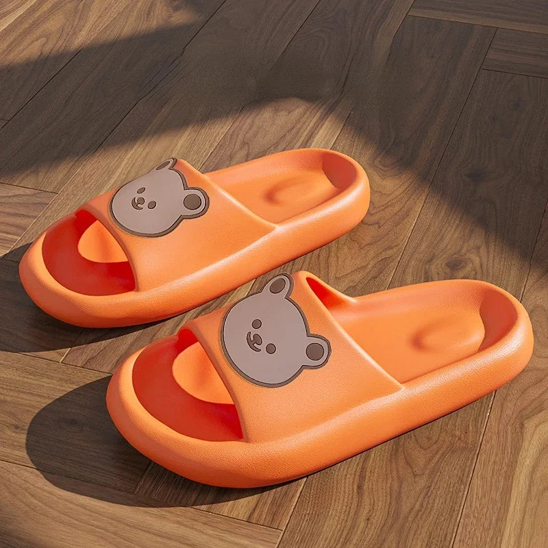 Men Home Slippers Male Sandals Bathroom Women Non Slip Outdoor Beach Slides Casual Rubber Flip Flops Flat 2024 New Trend Summer 2 Orange bear