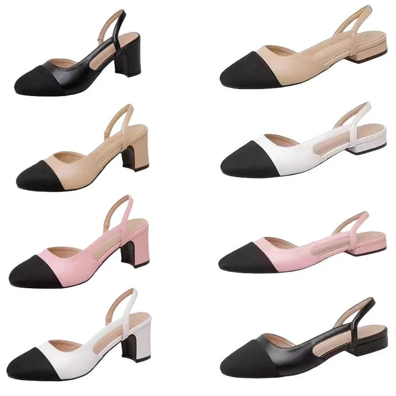 Spring/Summer 2024 European And American Style Color Matching Thick-Heeled Sandals Plus Size 34-44 Flat-Heeled Slippers Female