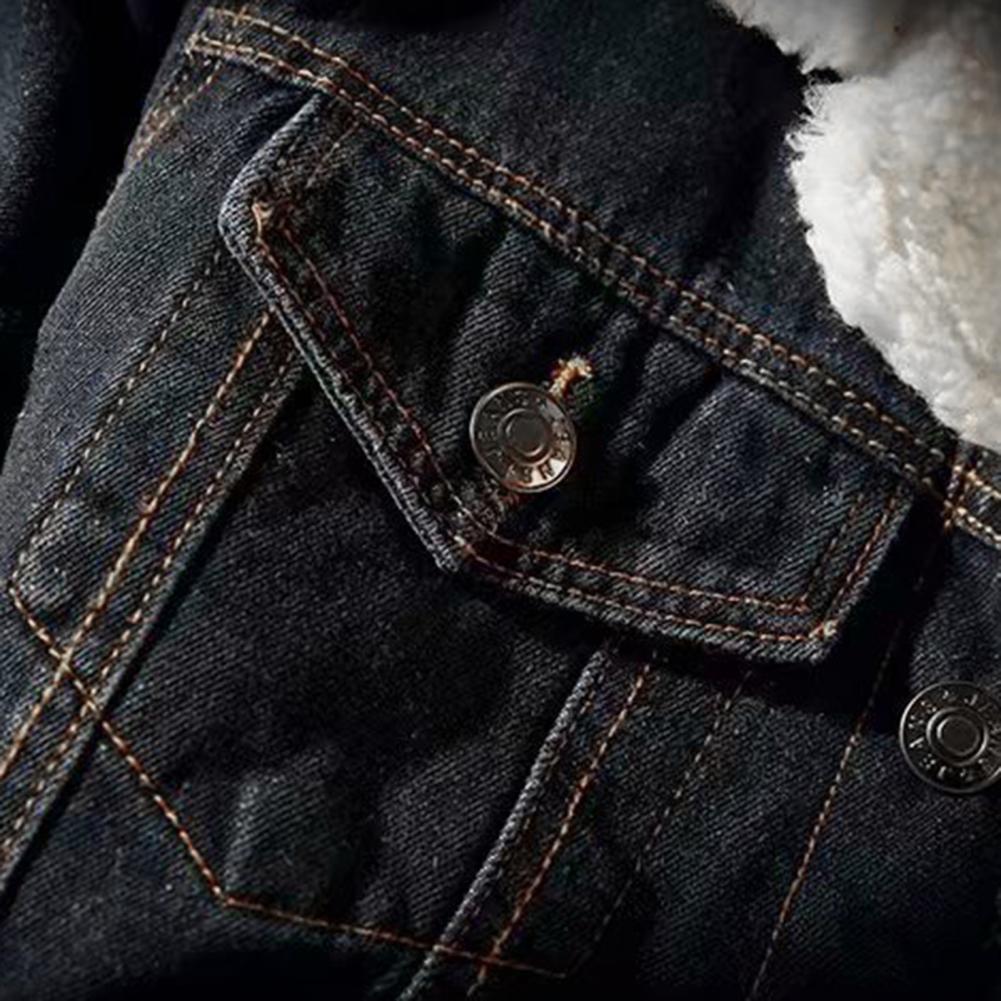 Men Jean Jacket Thicken Lamb Cashmere Lining Solid Color Coldproof Outerwear Winter Single Breasted Denim Coat Streetwear