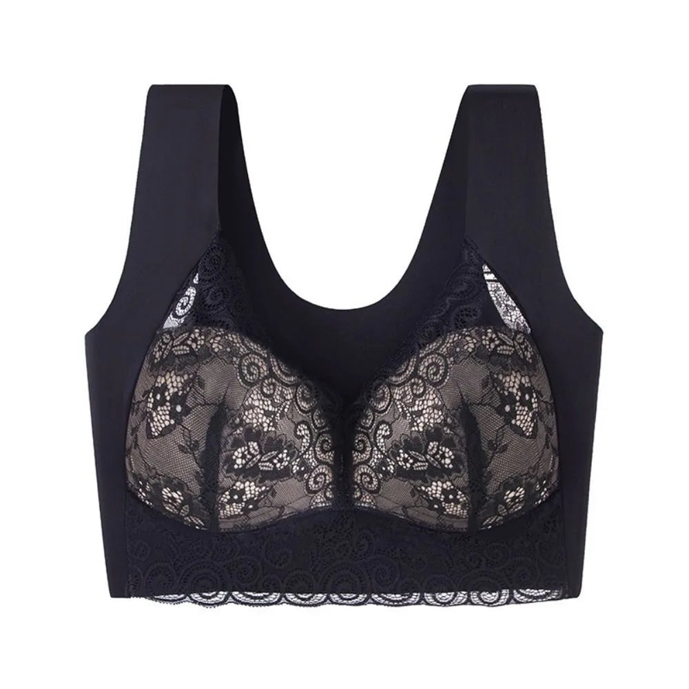 Fashion Wide Strap Lace Padded Bra Thin Ruffled Bucklless Sport Bra Bralette Vest Top Women's Push Up Bra Gift