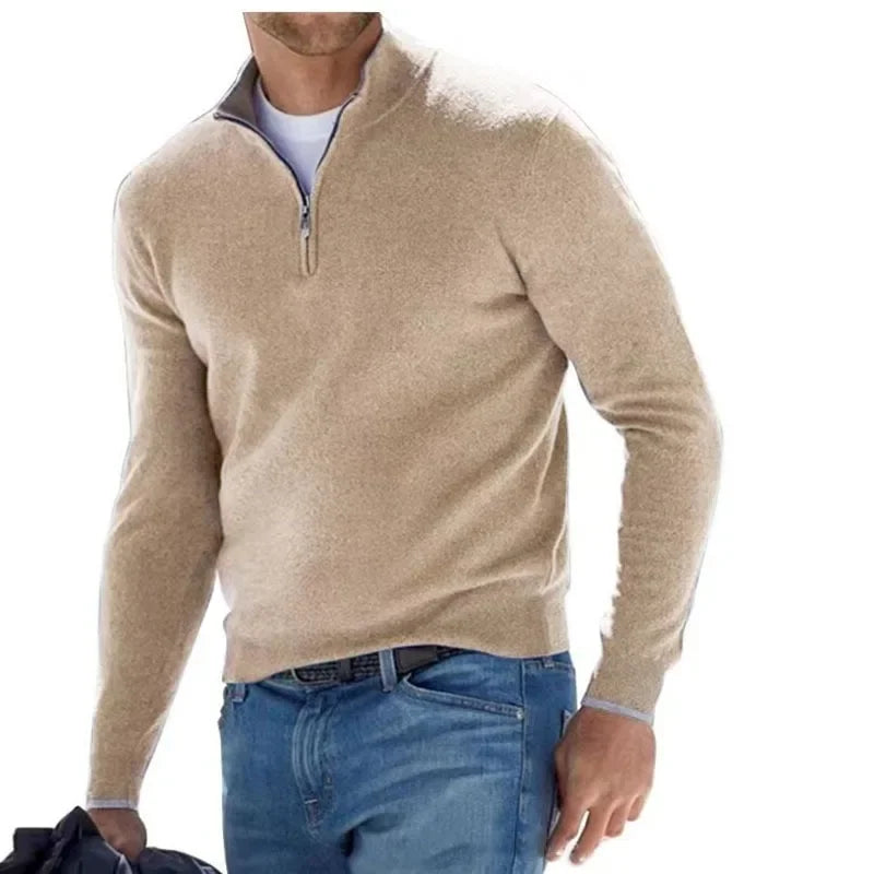 Men's Autumn Solid Color Jumper Half Zipper Casual Sweater Slim V-neck Long Sleeve Men's Sweatshirt Winter Shirt