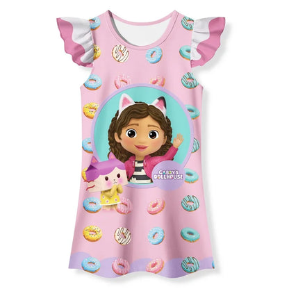 Gabby's Dollhouse Clothes Baby Girls Short Sleeve Pajamas Dress Kids Cartoon Gabby Cats Nightgown Child Party Princess Vestidos