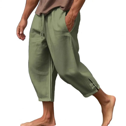 2024 Linen Pants For Men Baggy Large Pocket Bandage Oversize Trousers Loose Harem Casual Pants Male Green