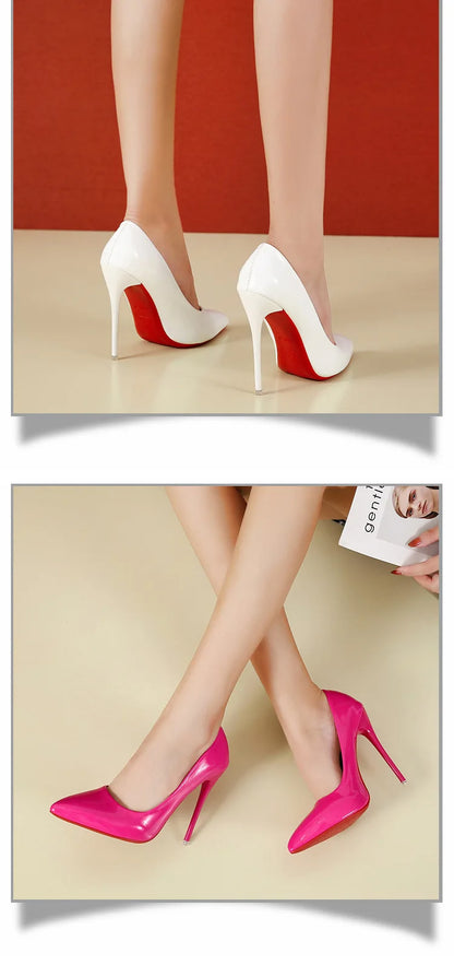 2023 Spring Super High 12cm Stiletto Heels Pumps Women Shoes Pointed Toe Florescence Patent Leather Office Thin Heel