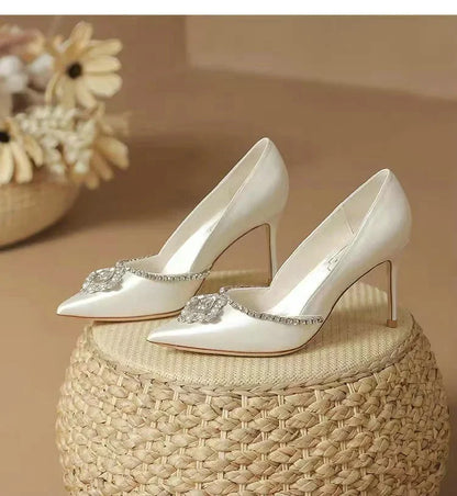 Elegant Wedding Shoes Bridal Shoes White Rhinestone High Heels Bridesmaid Pumps