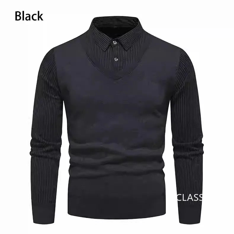 Men Twinset Sweaters Outwear Casual Pullovers Shirts Good Quality Male Winter Warm Fake Two Pieces Sweaters Sweatercoats 4XL