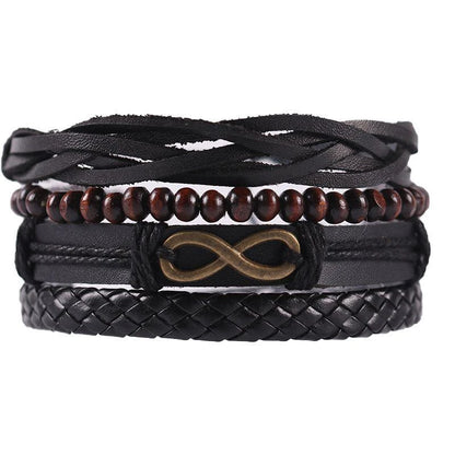 4Pcs/ Set Braided Wrap Leather Bracelets For Men Vintage Life Tree Rudder Charm Wood Beads Ethnic Tribal Wristbands 09