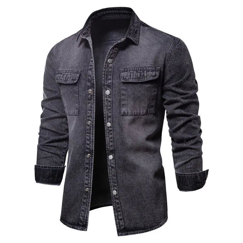 Elastic Cotton Denim Shirt Men Long Sleeve Quality Cowboy Shirts for Men Casual Slim Fit Mens  Clothing