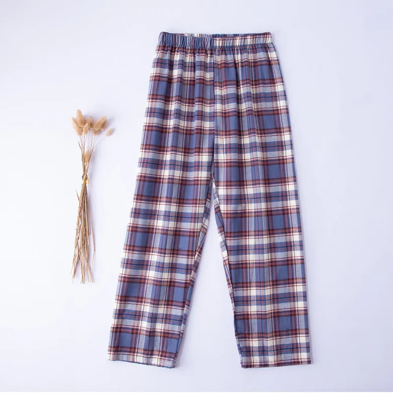 Men’s 100%Cotton Plaid Pajama Long Sleeping Pants Male Casual Loose Trousers Loungewear Cozy Breathable Sleep Bottoms Nightwear