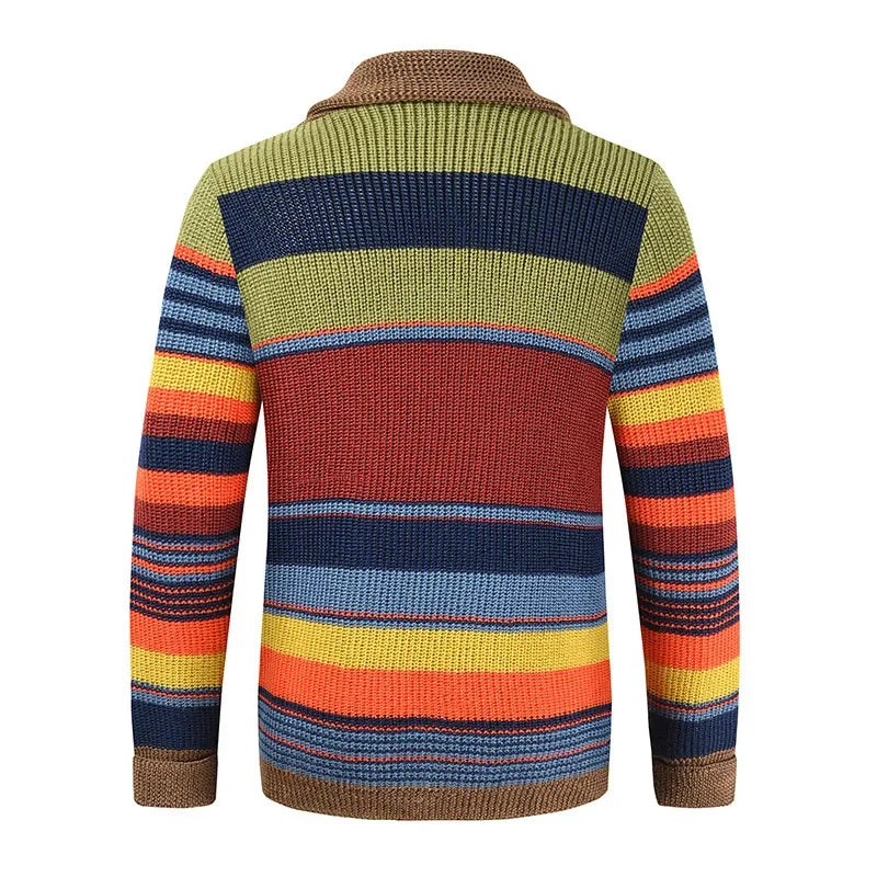 Fashion Men's V-neck Collar Cardigan Sweater Slim Fit Cable Knit Patchwork Woolen Long Sleeve Fashion Men's Sweater