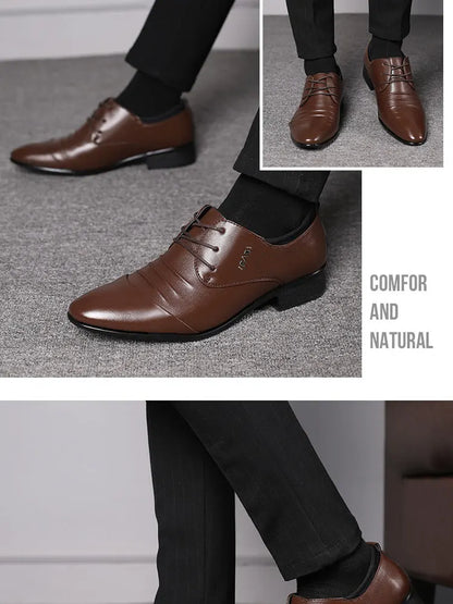 Classic Men Dress Shoes Lace-up White Leather Shoes for Man Plus Size Point Toe Business Casual Men's Formal Shoes for Wedding