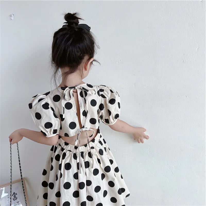 Summer Girls Dresses European And American Style Polka Dot Tie Waist Princess Dress 2024 Baby Kids New Children'S Clothing